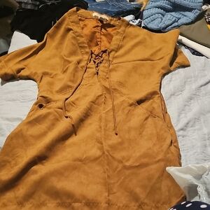 Forever 21 Tan Lace-Up Dress